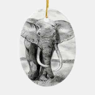 afrikansk elefant som med blyerts drar design julgransprydnad keramik