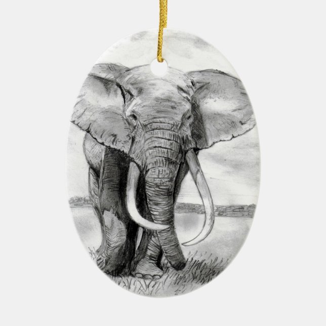 afrikansk elefant som med blyerts drar design julgransprydnad keramik (Framsidan)