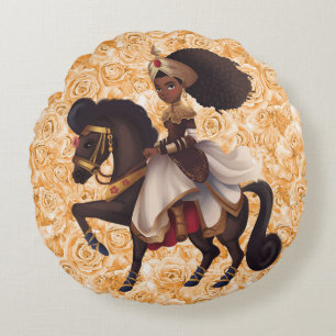 Afrikansk Equestrian Princess Round Cotton Pillow Rund Kudde