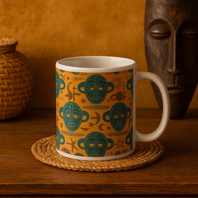 Afrikansk etnisk Ansikte Mönster Kaffemugg (Skapare uppladdad)
