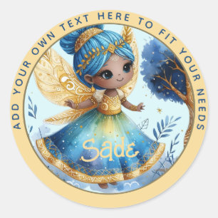 Afrikansk Fairy Birthday Teal Guld Rosa Princess Runt Klistermärke
