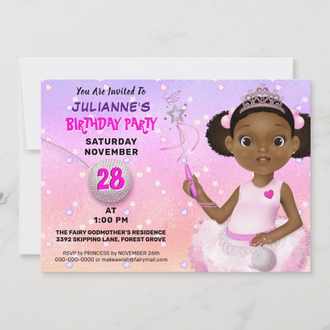 Afrikansk Fairy Princess Birthday Inbjudningar (Framsida)