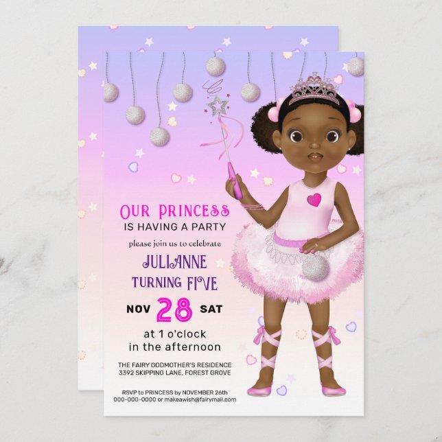 Afrikansk Fairy Princess Birthday Inbjudningar (Fram/baksida)