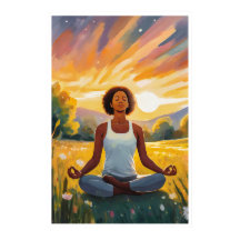 Afrikansk fält Yoga vid solnedgången