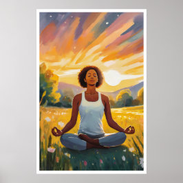 Afrikansk fält Yoga vid solnedgången Poster