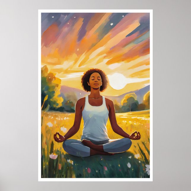 Afrikansk fält Yoga vid solnedgången Poster (Framsidan)