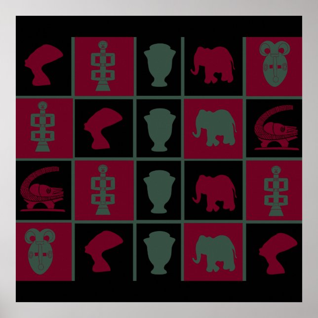 afrikansk färgstark geometrisk konst poster (Framsidan)