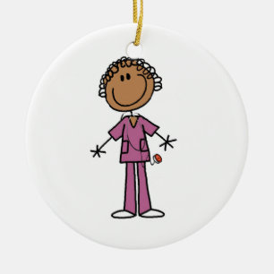 Afrikansk female Stick figur Nurse Julgransprydnad Keramik