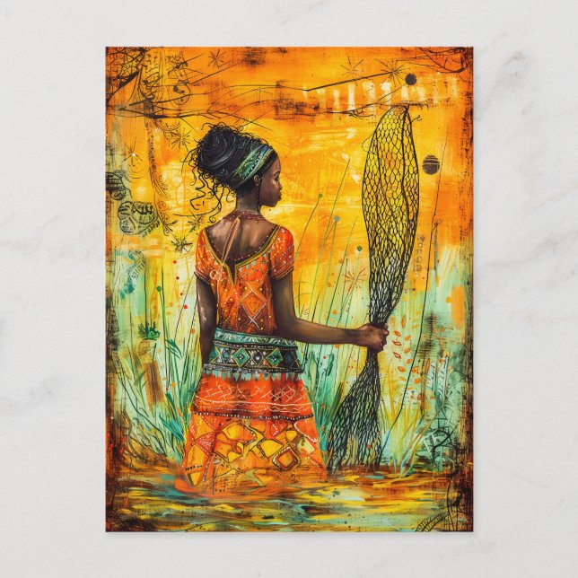 Afrikansk fiskare med nät vykort (Framsida)