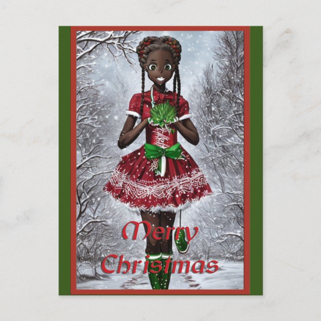 Afrikansk flicka i pritty-julklappen... helgdag ca helg vykort (Framsida)