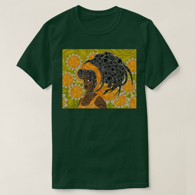 afrikansk flicka med solblommor t shirt (Design framsida)