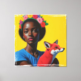 Afrikansk flicka och räv Porträtt Canvastryck