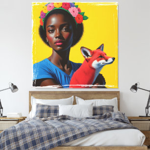 Afrikansk flicka och räv Porträtt Canvastryck