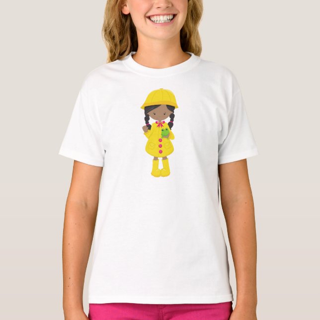 Afrikansk flicka, regnrock, Rain, Boots, Frog T Shirt (Framsida)
