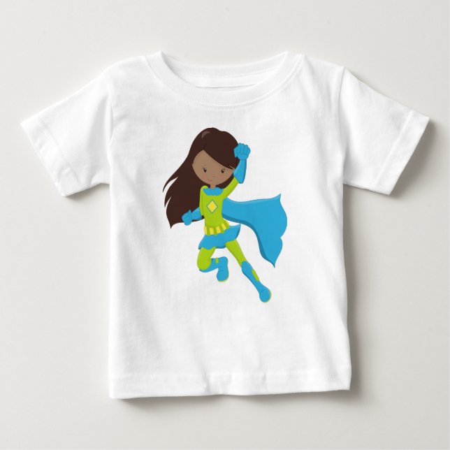 Afrikansk flicka, superhjälte Girl, Blue Cape T Shirt (Framsida)