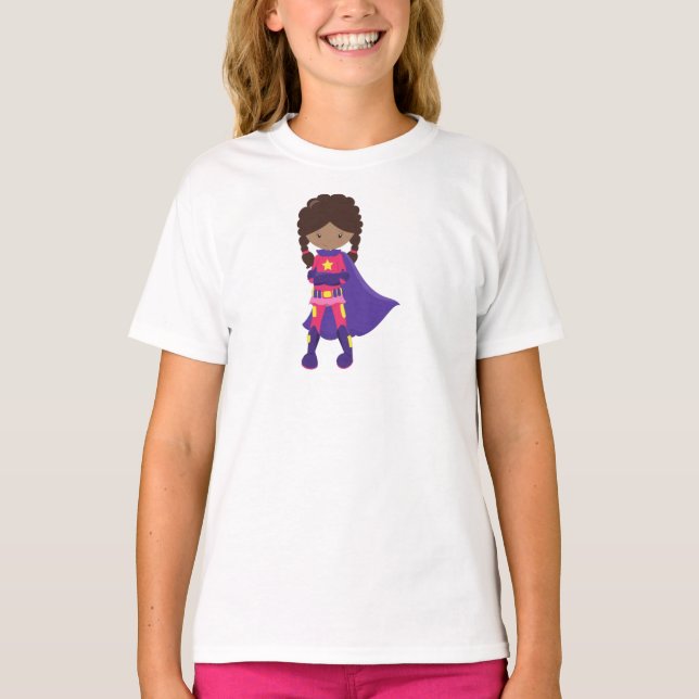 Afrikansk flicka, Superhjälte Girl, Cape T Shirt (Framsida)