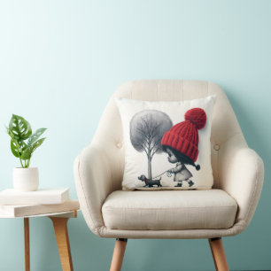 Afrikansk flicka Walking Hennes Hund Kudde