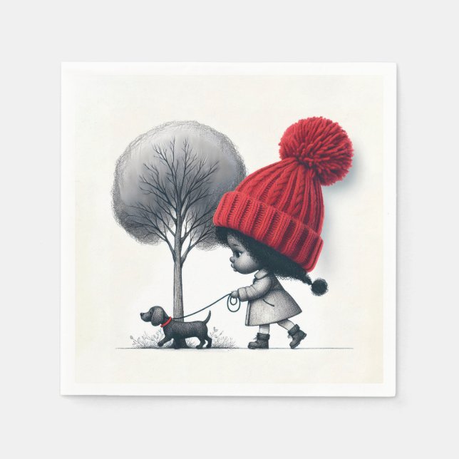 Afrikansk flicka Walking Hennes Hund Pappersservett (Framsidan)