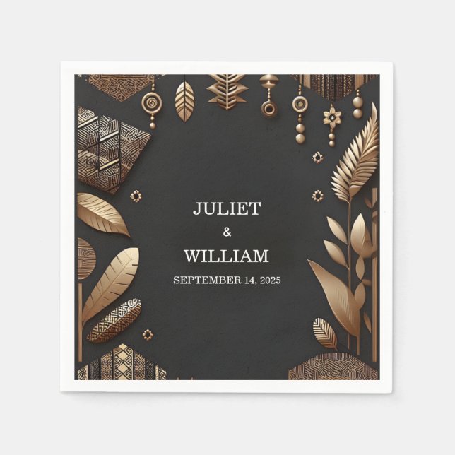 Afrikansk Ghana Brown Traditional Nigeria Bröllop Pappersservett (Framsidan)