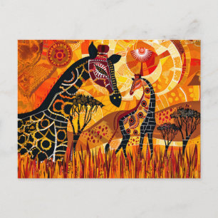 Afrikansk giraff och sol i stammen stil helg vykort