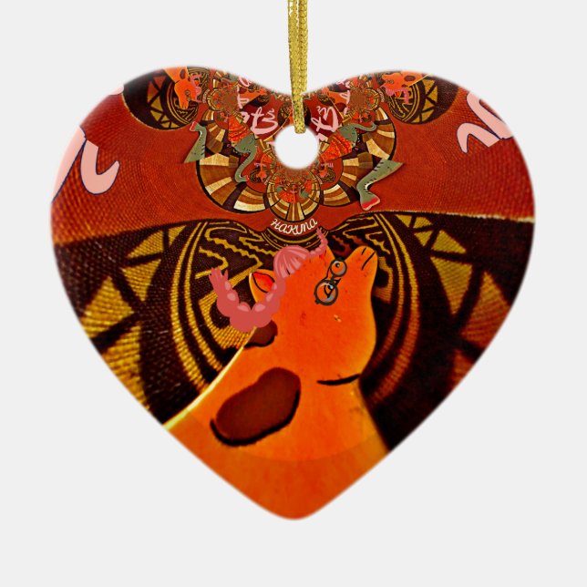 Afrikansk Giraff Traditionellt Konsttryck | Whimsi Julgransprydnad Keramik (Framsidan)