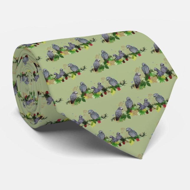 Afrikansk Grå Papegoja Festslips (Ljusgrön) Slips (Rullad)