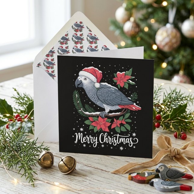 Afrikansk Grå Papegoja God Jul Illustration Julkort (Skapare uppladdad)