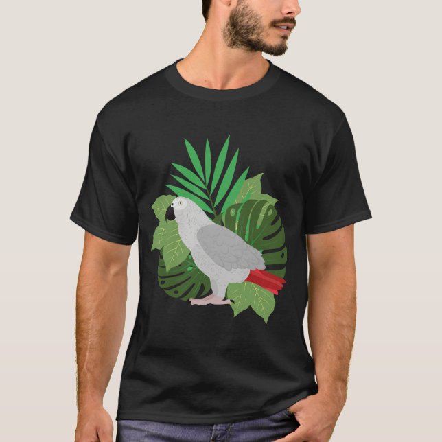 Afrikansk grå papegoja med blad  t shirt (Framsida)