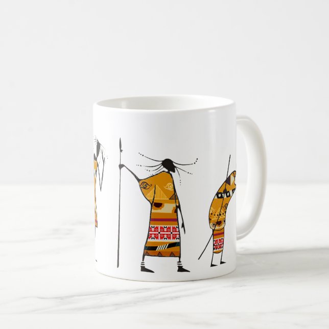 Afrikansk grafik, stamjägare kaffemugg (Framsida höger)
