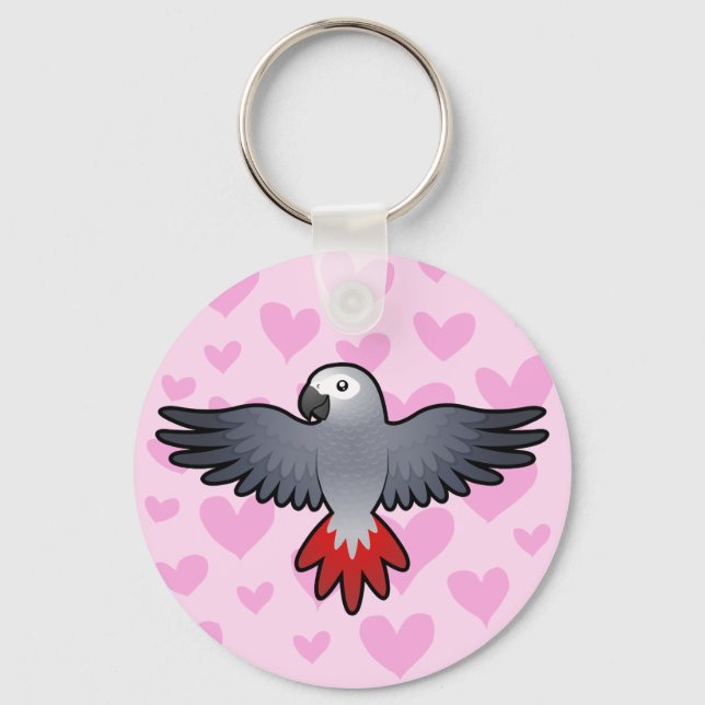Afrikansk Grått / Amazon / Parrot Kärlek Nyckelring (Framsida)