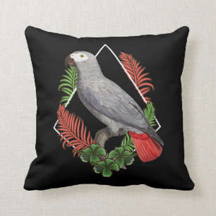 Afrikansk Grått Parrot Älskare Flower Kudde