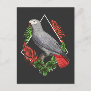 Afrikansk Grått Parrot Älskare Flower Vykort