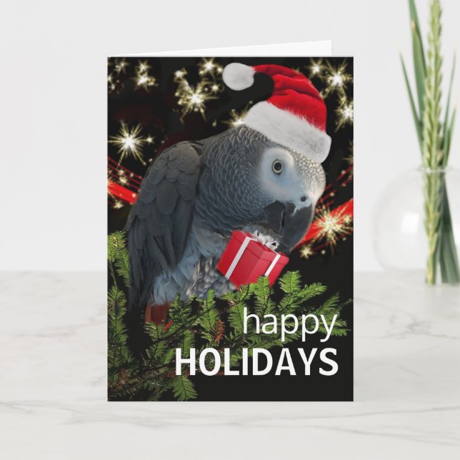 Afrikansk Grått Parrot Julhelg Card Kort (Framsida)