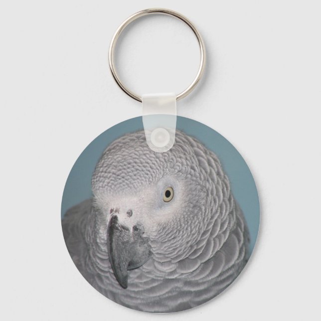 Afrikansk Grått Parrot Keychain Nyckelring (Framsida)