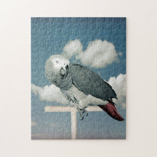 Afrikansk Grått Parrot med himlar puzzel Pussel