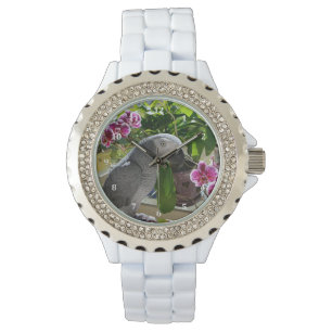 Afrikansk Grått Parrot med Orchids Armbandsur