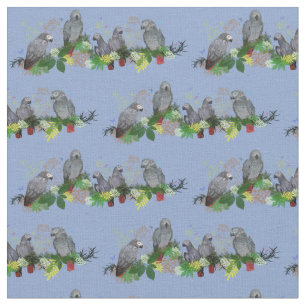 Afrikansk Grått Parrot Party Fabric (ljusblå) Tyg