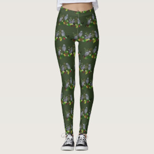 Afrikansk Grått Parrot Party Leggings (Mörk grönt)