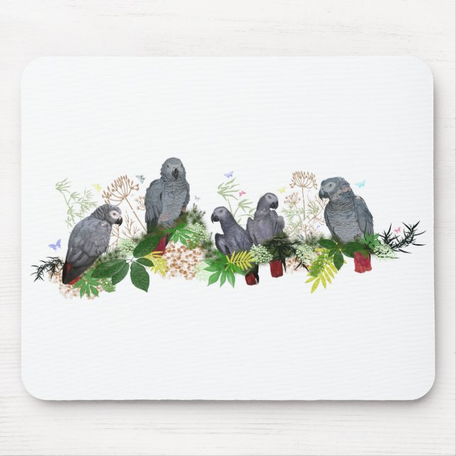 Afrikansk Grått Parrot Party Mousemat Musmatta (Framsidan)