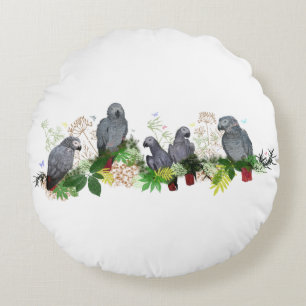 Afrikansk Grått Parrot Party Pillow Rund Kudde