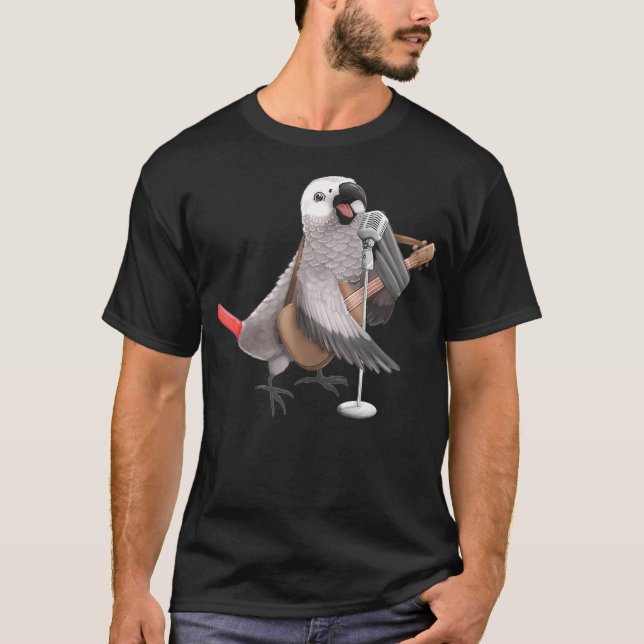 Afrikansk Grått Parrot Singing Guitar Player Bird T Shirt (Framsida)