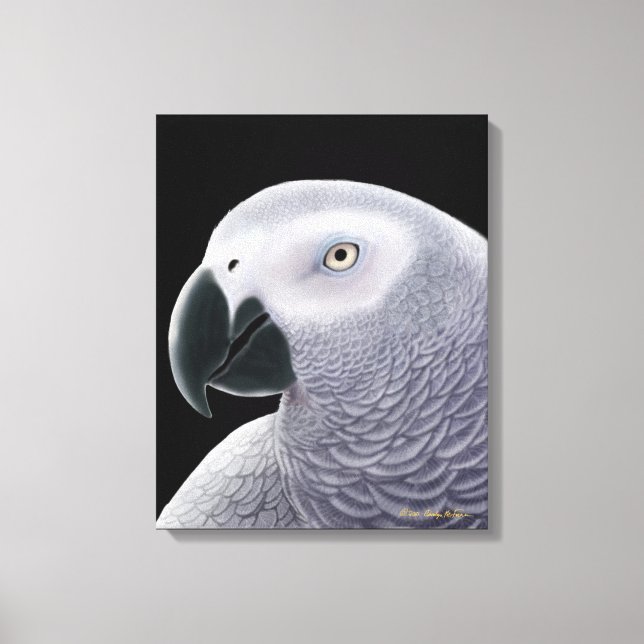 Afrikansk Grått Parrot som fiskas på Kanvas (Framsida)