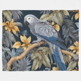 Afrikansk Grått Parrot Tropical Löv Fleecefilt