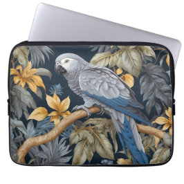 Afrikansk Grått Parrot Tropical Löv Laptop Fodral
