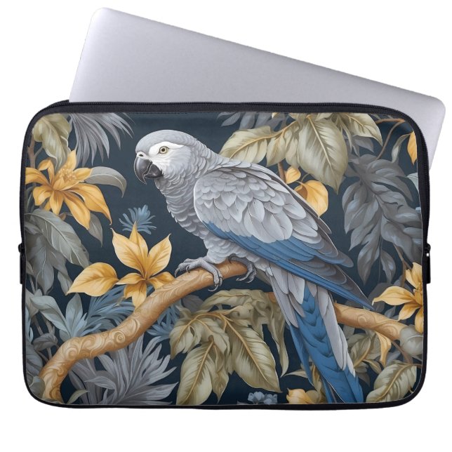 Afrikansk Grått Parrot Tropical Löv Laptop Fodral (Framsidan)