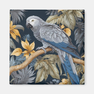 Afrikansk Grått Parrot Tropical Löv Magnet