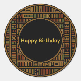 Afrikansk Guld Kente Birthday Round Sticker Runt Klistermärke