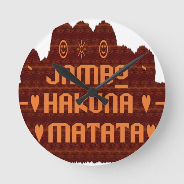Afrikansk Hälsning: Jambo Hakuna Matata Wood Desig Rund Klocka (Framsida)