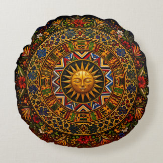 Afrikansk helig geometri mandala - Kente Ndebele Rund Kudde