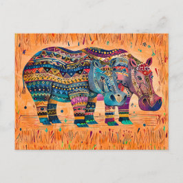 Afrikansk hippos med mönster-målning från stamdjur helg vykort